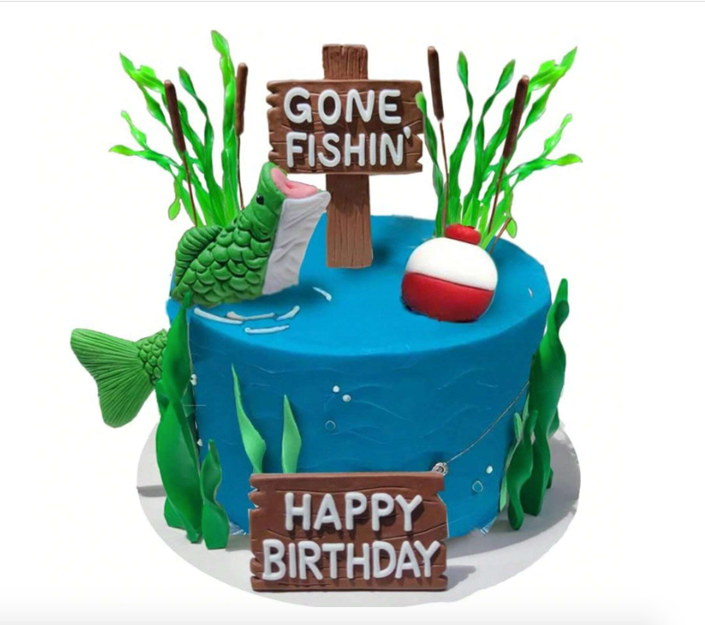 Fishing Themed Plastic Cake Topper Set