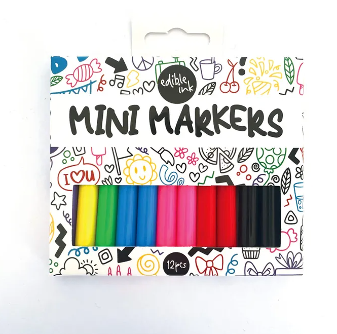 12pk Mini Edible Markers - Cake Decorating Drawing Colouring PYO