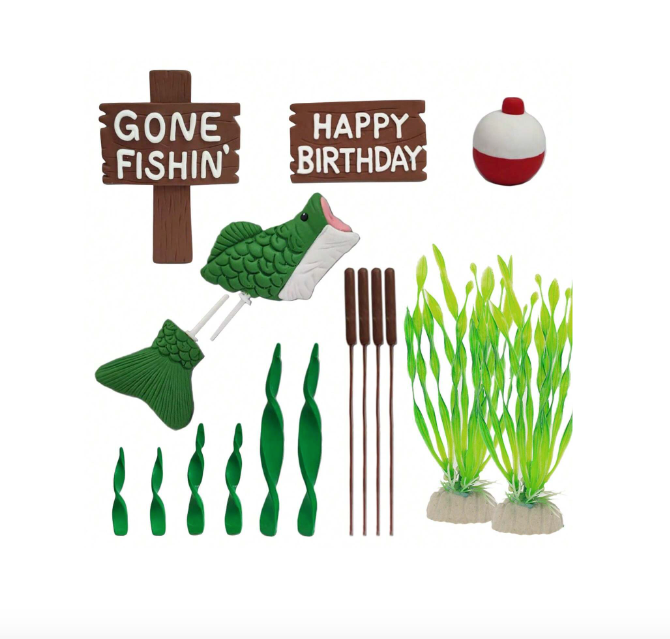 Fishing Themed Plastic Cake Topper Set