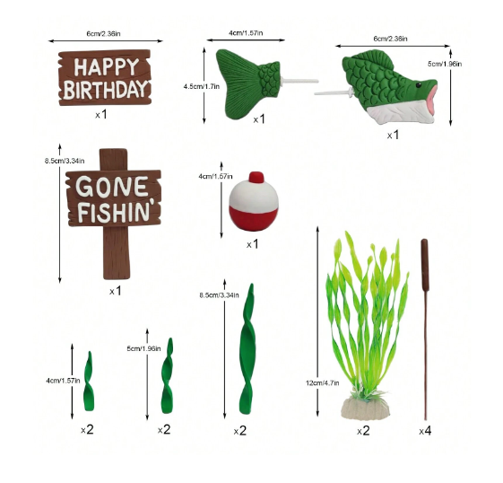 Fishing Themed Plastic Cake Topper Set